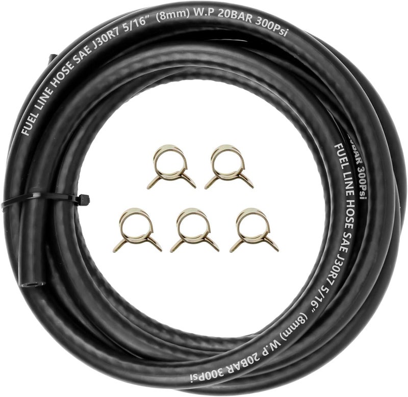 MSLANE Fuel Line Hose 5/16" ID 20FT With 5CS Clamps, High Performance 300PSI, Push Lock Reinforced Rubber NBR Automotive Fuel Line For Lawn Mowers/Cultivator/ATV's Tractors And Other Small Engine Equipment - Image 1